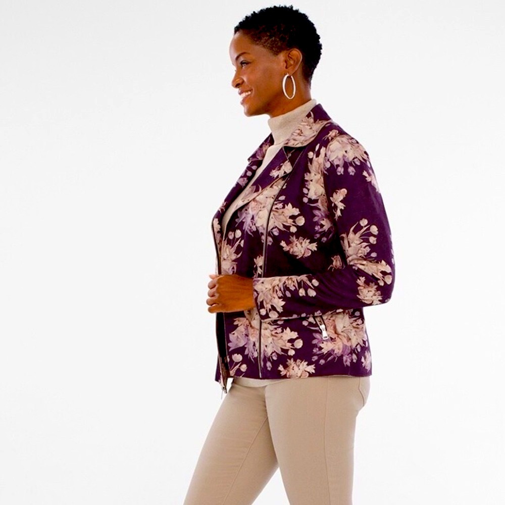 Chico’s sueded floral moto jacket